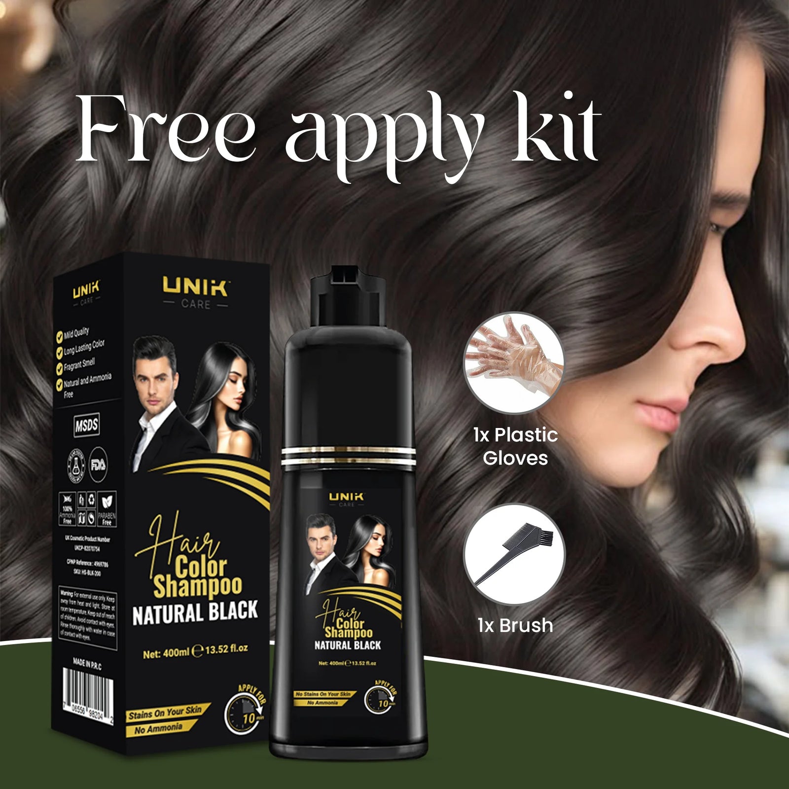 UNIK Care Black Hair Dye Shampoo | 400ml