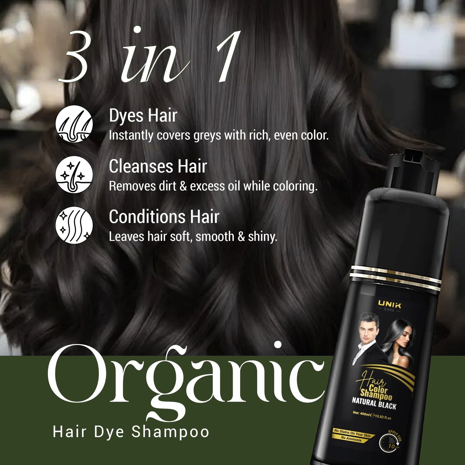 UNIK Care Black Hair Dye Shampoo | 400ml