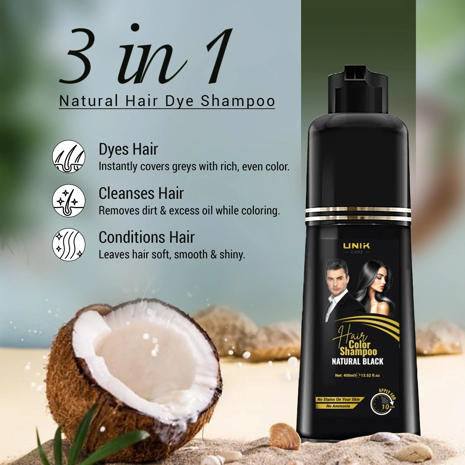 UNIK Care Black Hair Dye Shampoo | 400ml