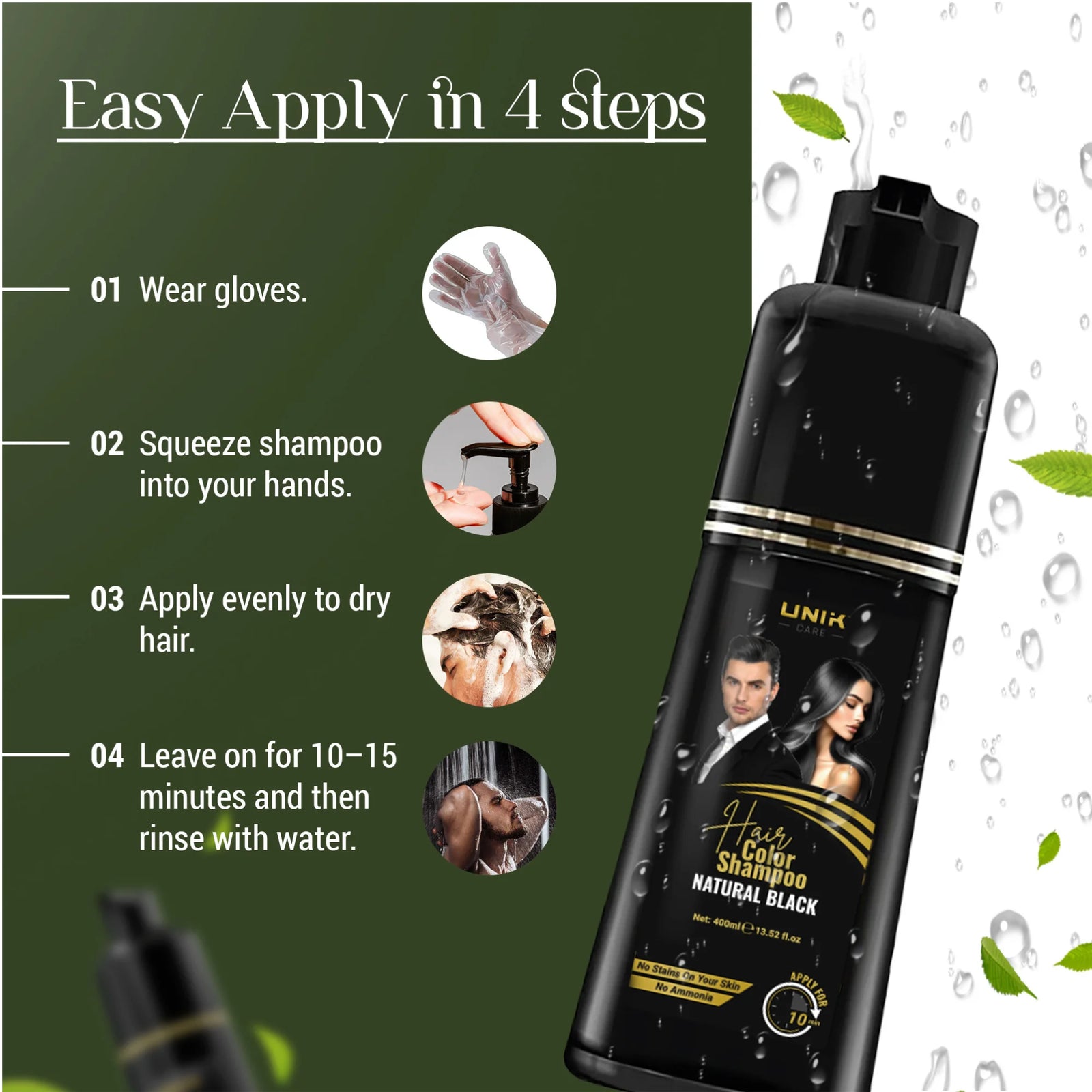 UNIK Care Black Hair Dye Shampoo | 400ml