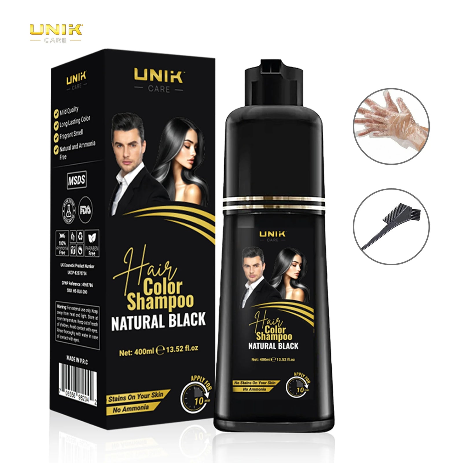 UNIK Care Black Hair Dye Shampoo | 400ml