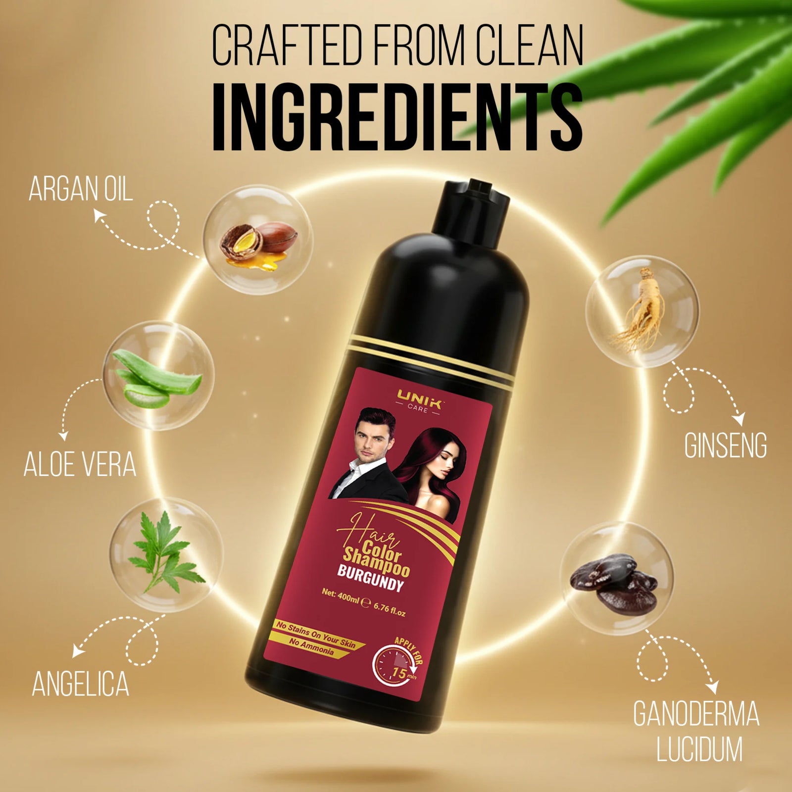 UNIK Care Burgundy Hair Dye Shampoo | 400ml