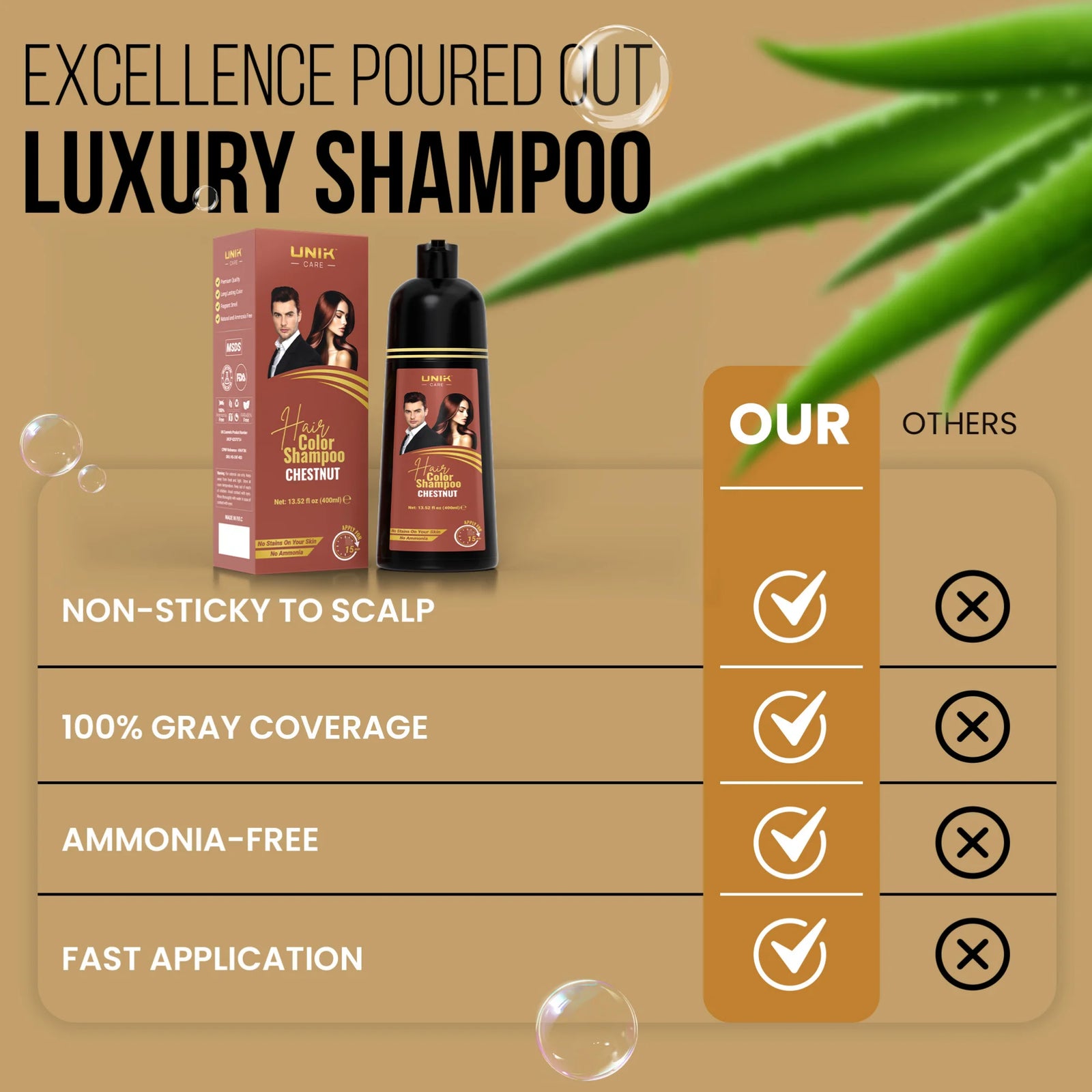 UNIK Care Chestnut Hair Dye Shampoo | 400ml