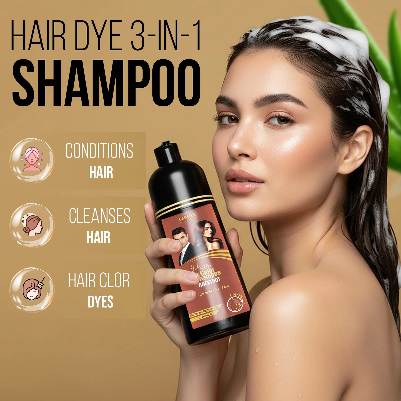 UNIK Care Chestnut Hair Dye Shampoo | 400ml