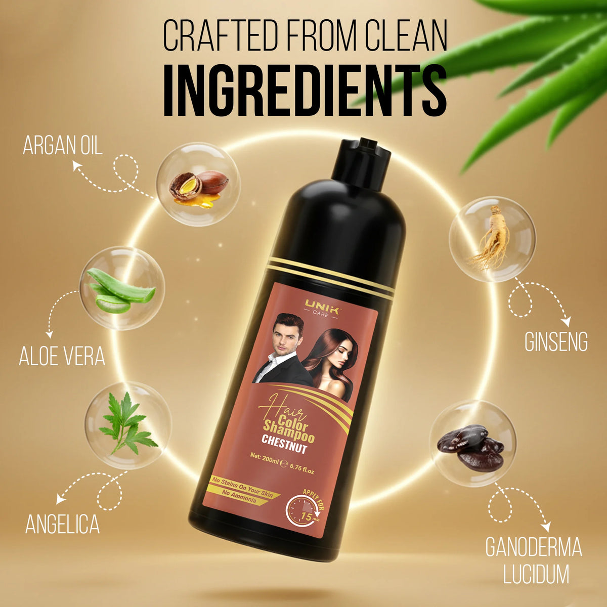 UNIK Care Chestnut Hair Dye Shampoo | 200ml