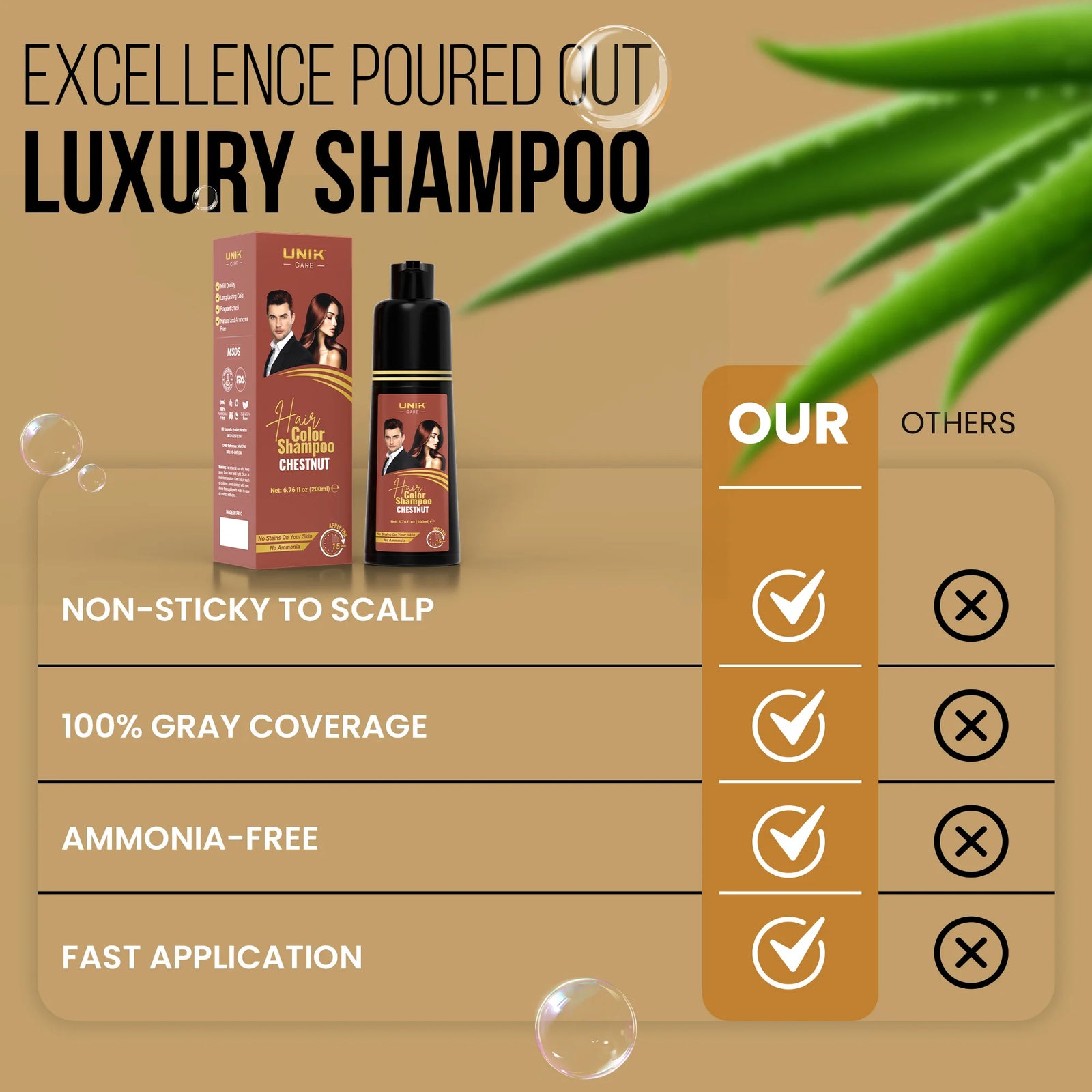UNIK Care Chestnut Hair Dye Shampoo | 200ml