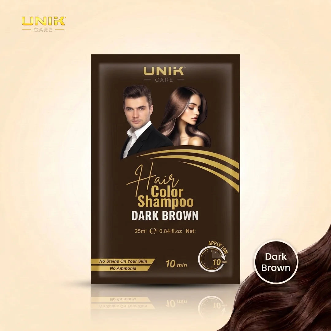 UNIK Care Dark Brown Hair Dye Shampoo Sachet | Pack of 10 | 25ml Each