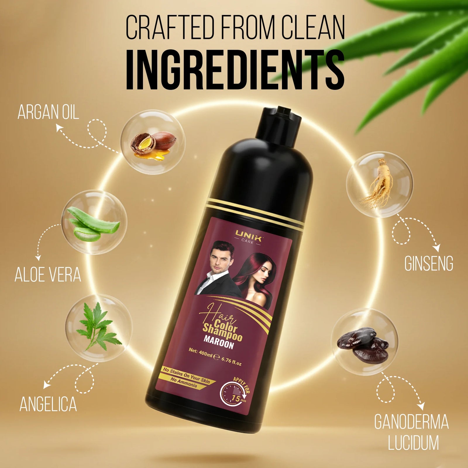 UNIK Care Maroon Hair Dye Shampoo | 400ml