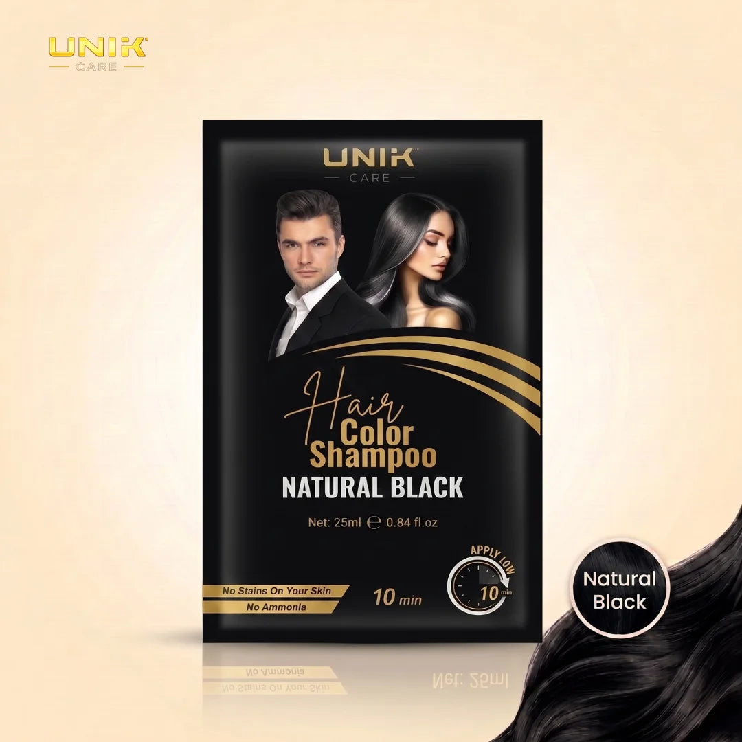 UNIK Care Natural Black Hair Dye Shampoo Sachet | Pack of 10 | 25ML Each