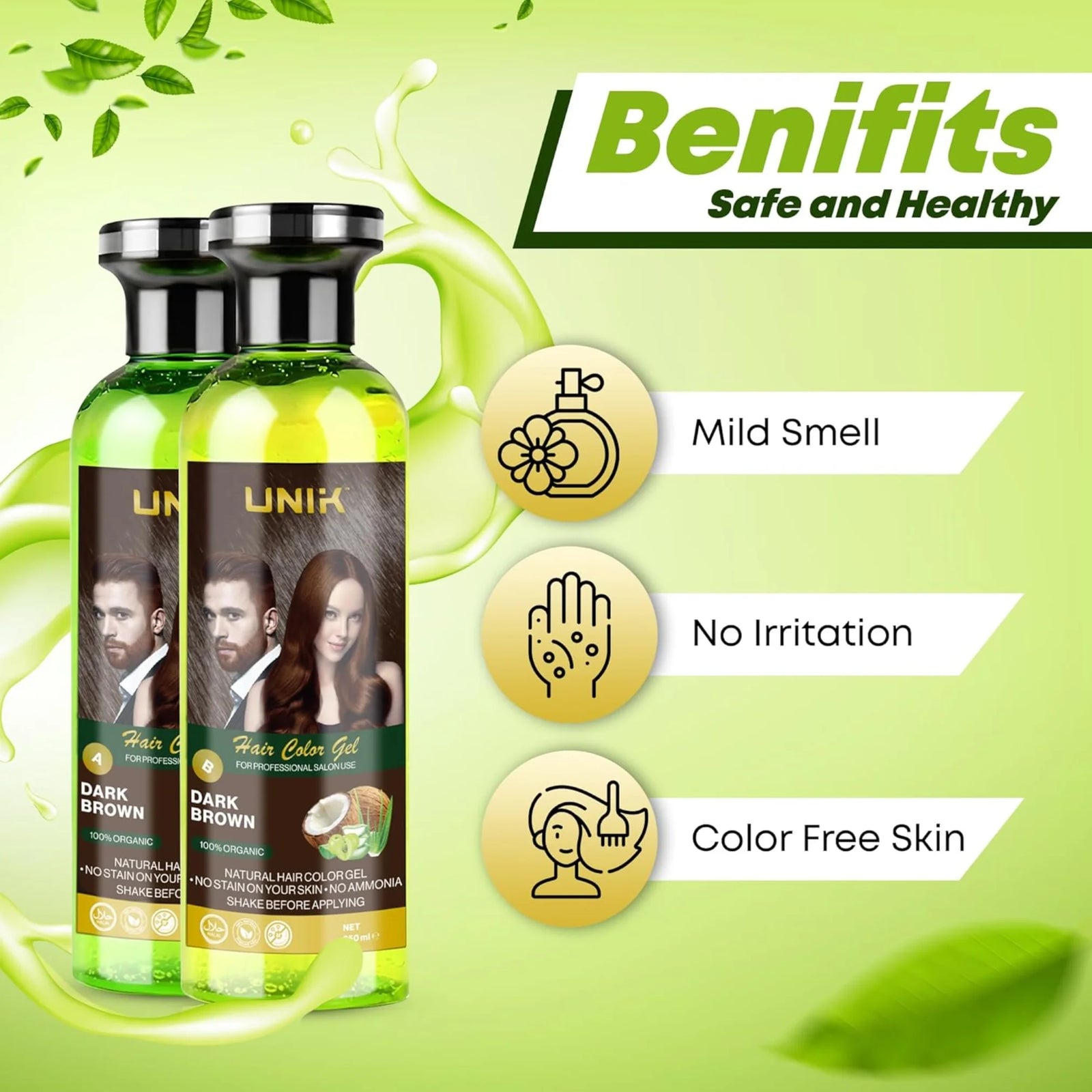 UNIK Care Dark Brown Hair Colour Gel | 2 × 250ml