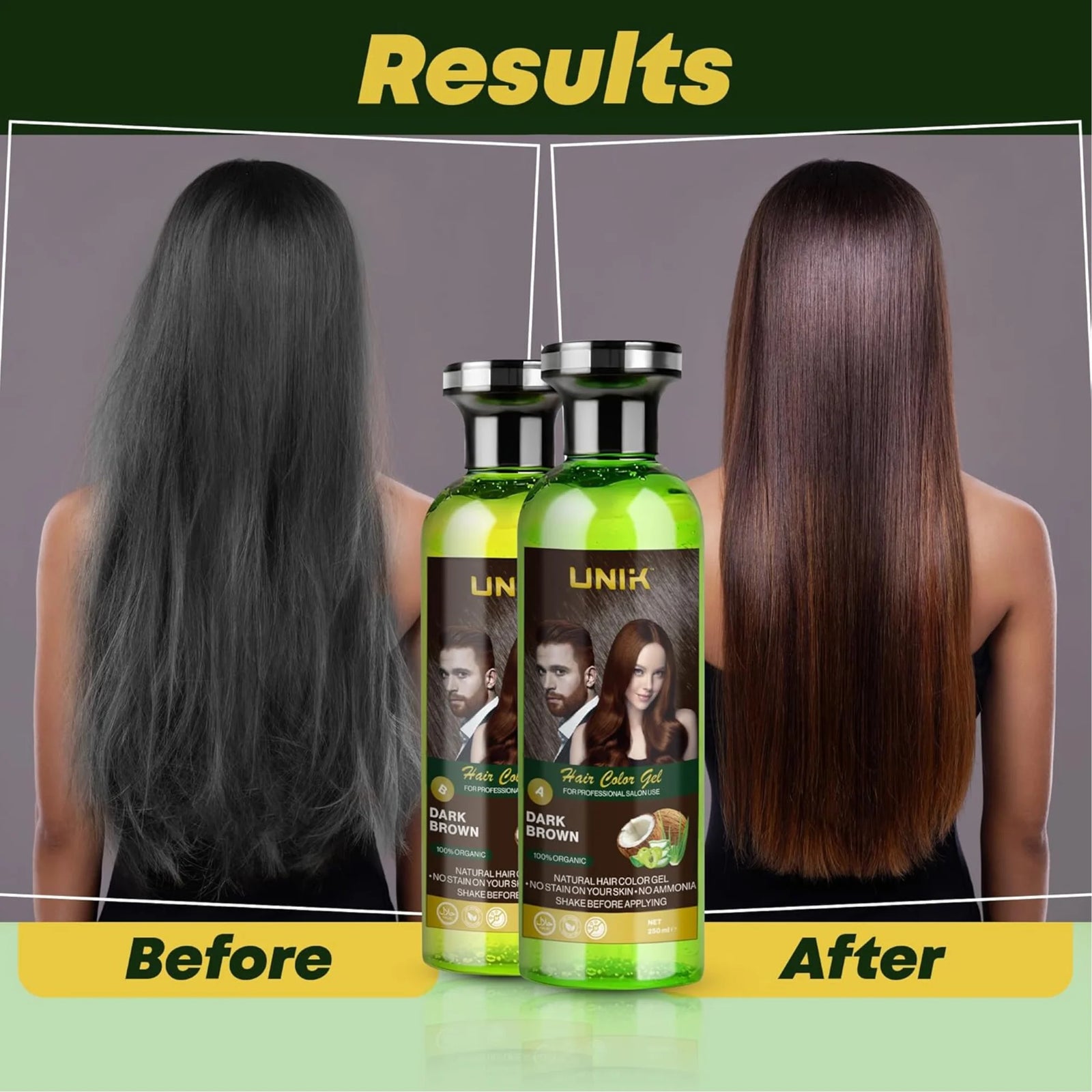 UNIK Care Dark Brown Hair Colour Gel | 2 × 250ml
