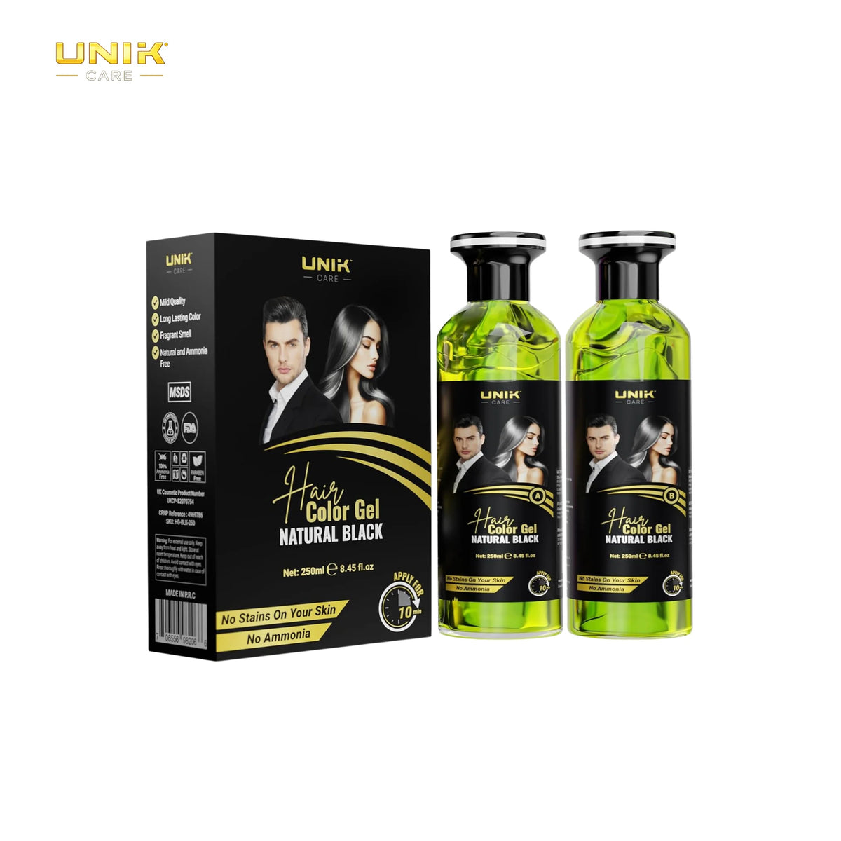 UNIK Care Black Hair Colour Gel | 2 × 250ml