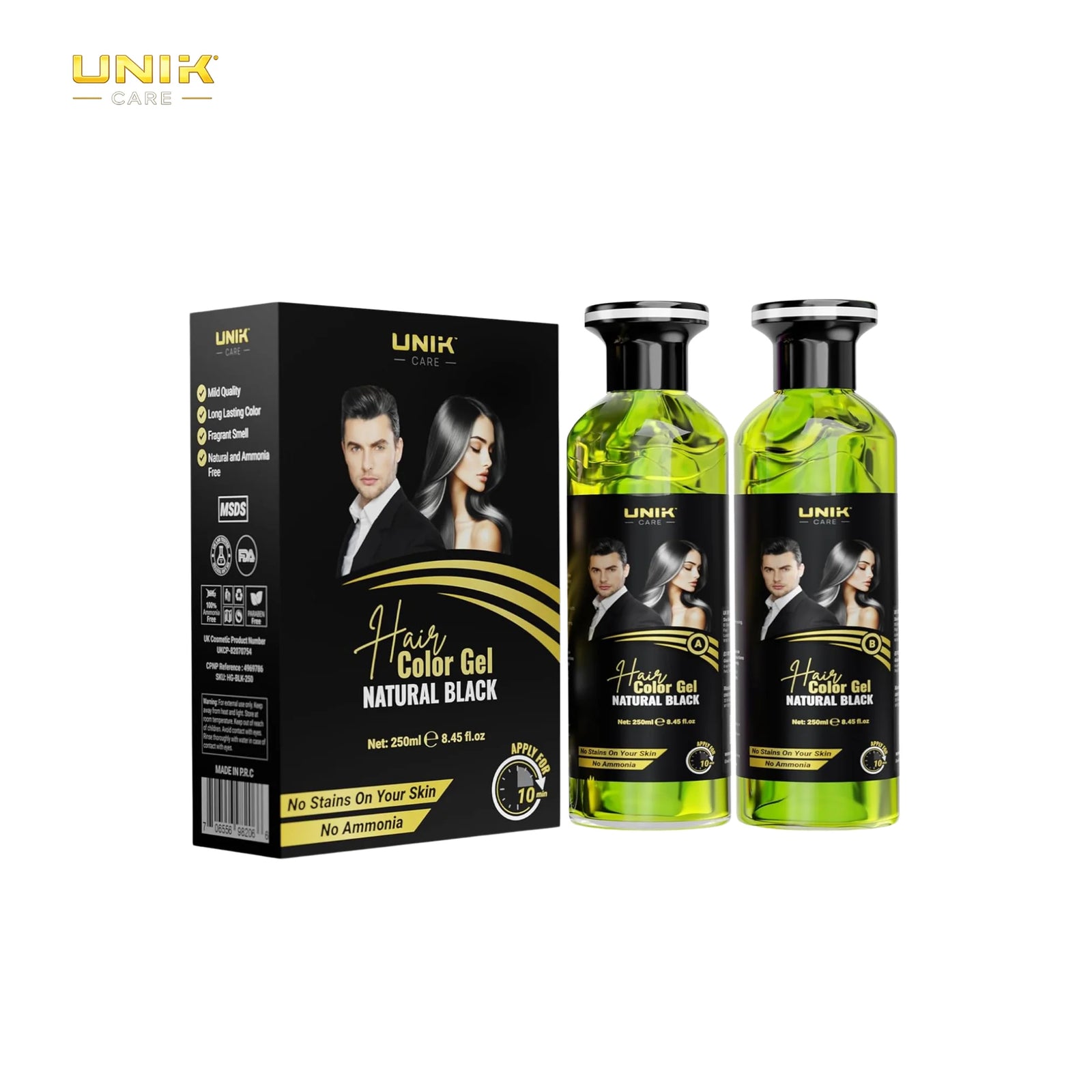UNIK Care Black Hair Colour Gel | 2 × 250ml